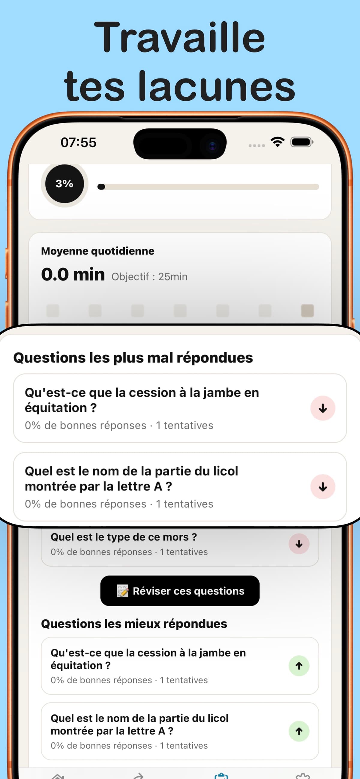 Quiz de révision dans l'application Mon Galop Facile